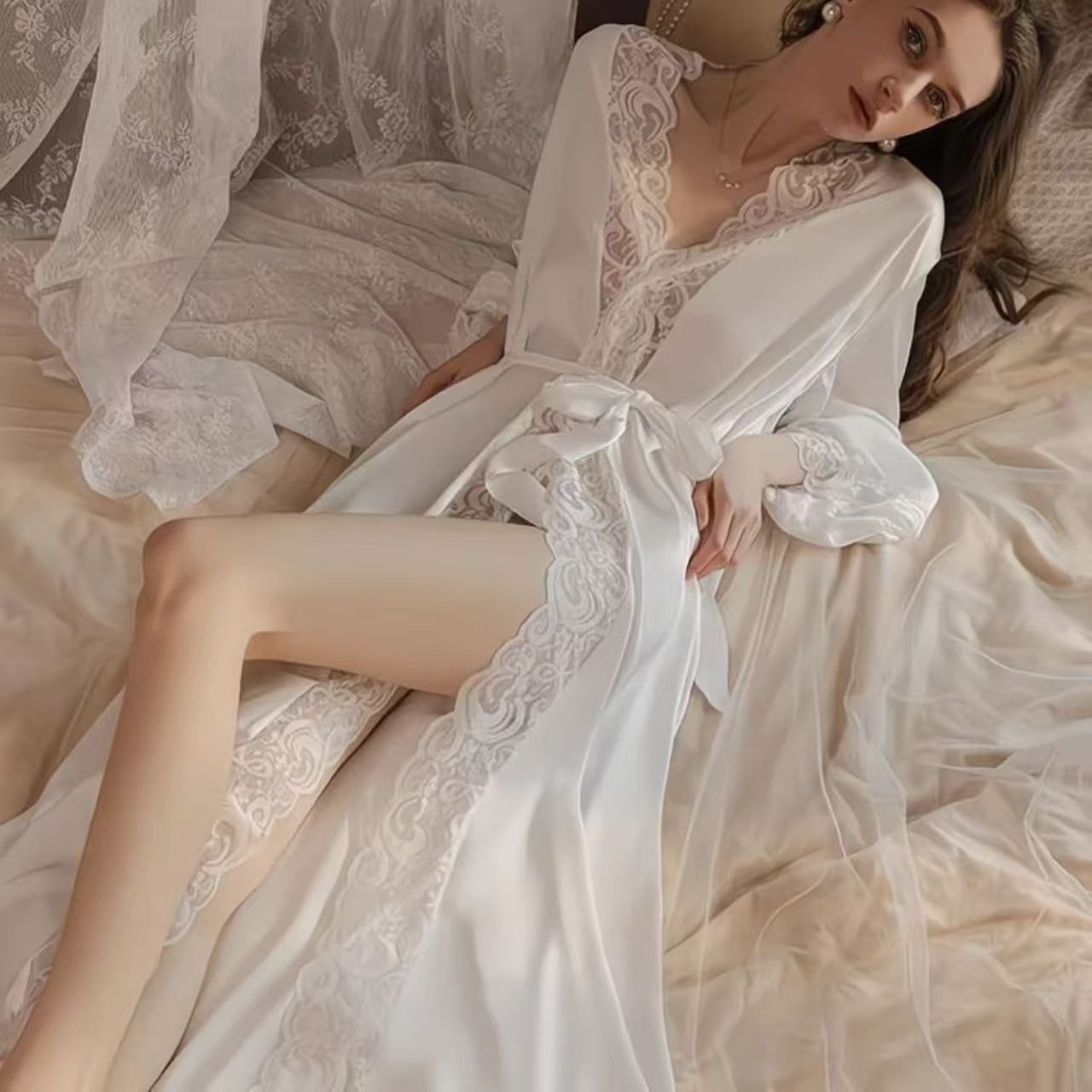 Women's Long Silky Satin Robe | Luxurious Morning Sleepwear