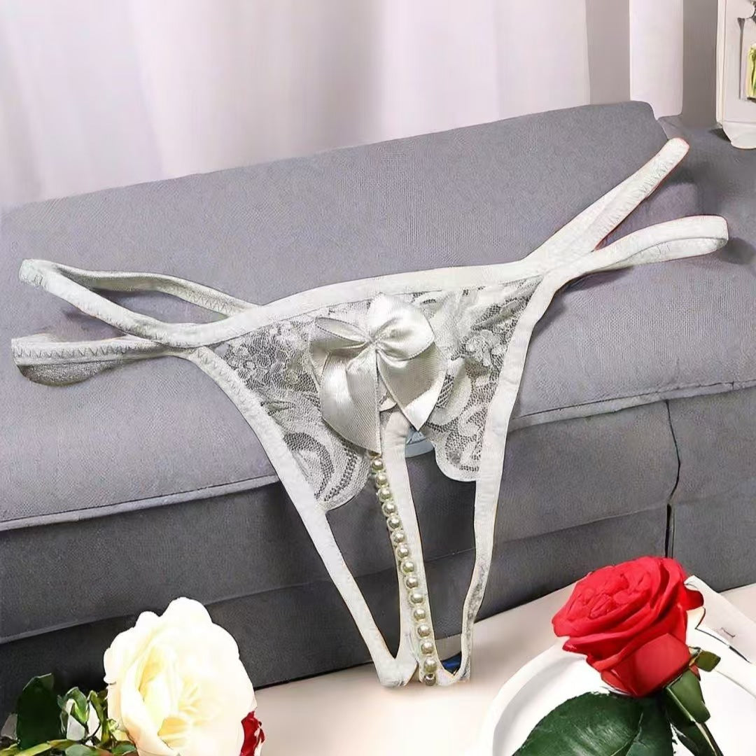 Women's Lace Bow Beaded Thong | Delicate Lingerie
