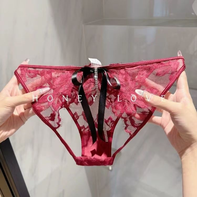 Women's Lace Open Crotch Butterfly Pendant Panties