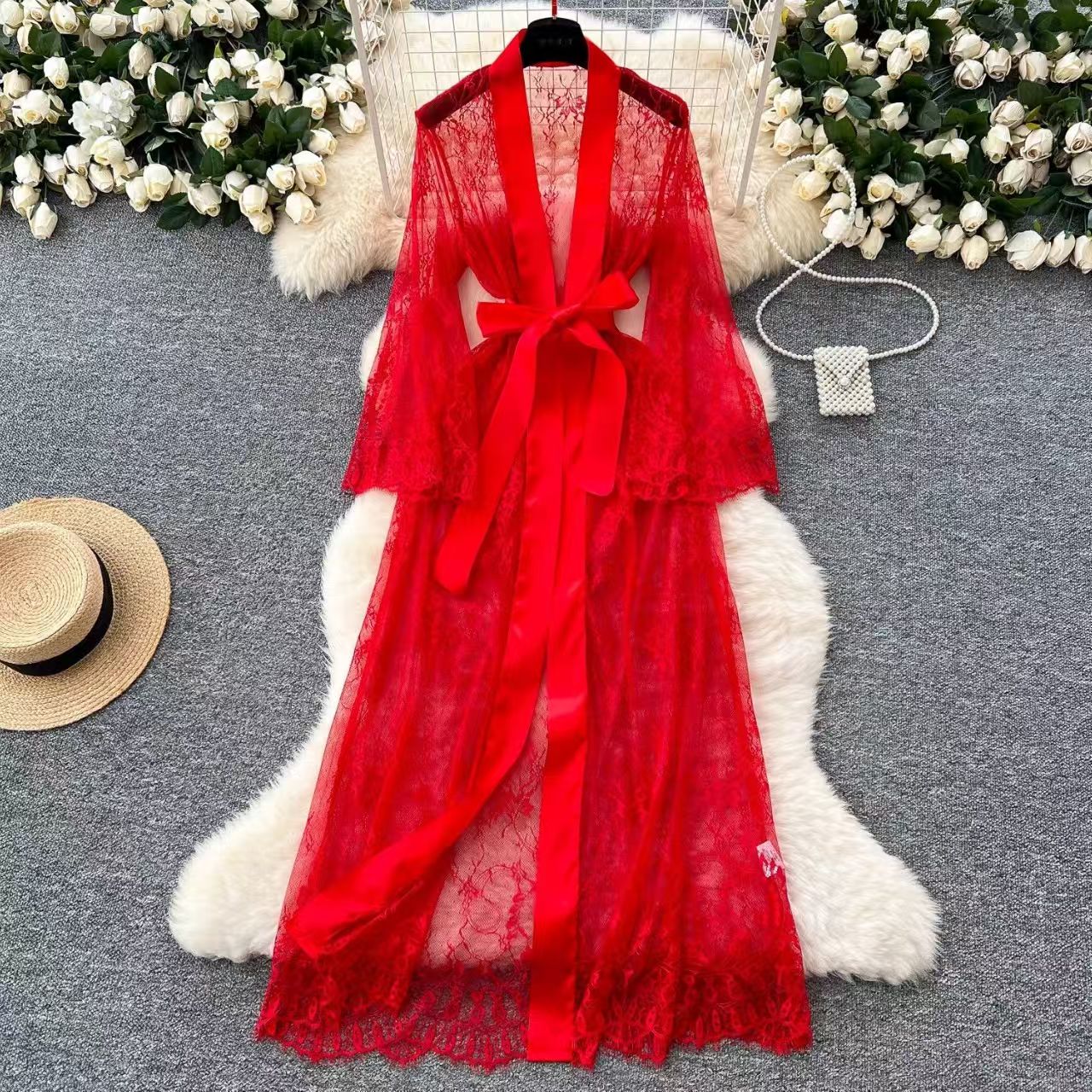 Women's Long Lace Robe | Elegant Sleepwear & Loungewear