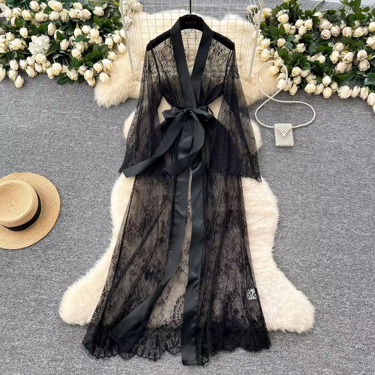 Women's Long Lace Robe | Elegant Sleepwear & Loungewear