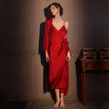 Women's Luxury Ice Silk Robe & Slip Dress Set | 2-Piece Sleepwear with Built-in Bra Pad