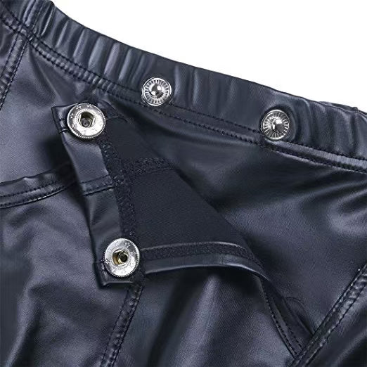 Men's Patent Leather-Look Boxer Briefs (Button, Easy-Detach)