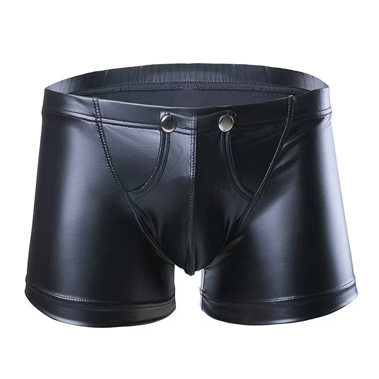 Men's Patent Leather-Look Boxer Briefs (Button, Easy-Detach)