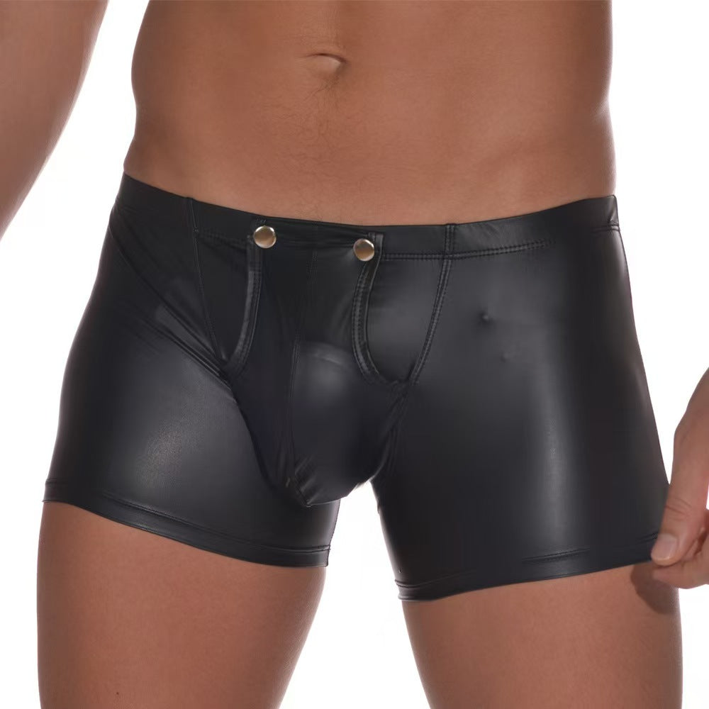 Men's Patent Leather-Look Boxer Briefs (Button, Easy-Detach)