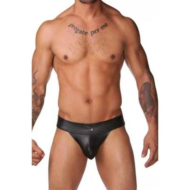 Men’s Faux Leather Patent-Look Open-Back Briefs
