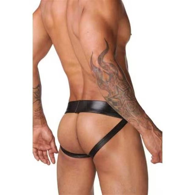 Men’s Faux Leather Patent-Look Open-Back Briefs