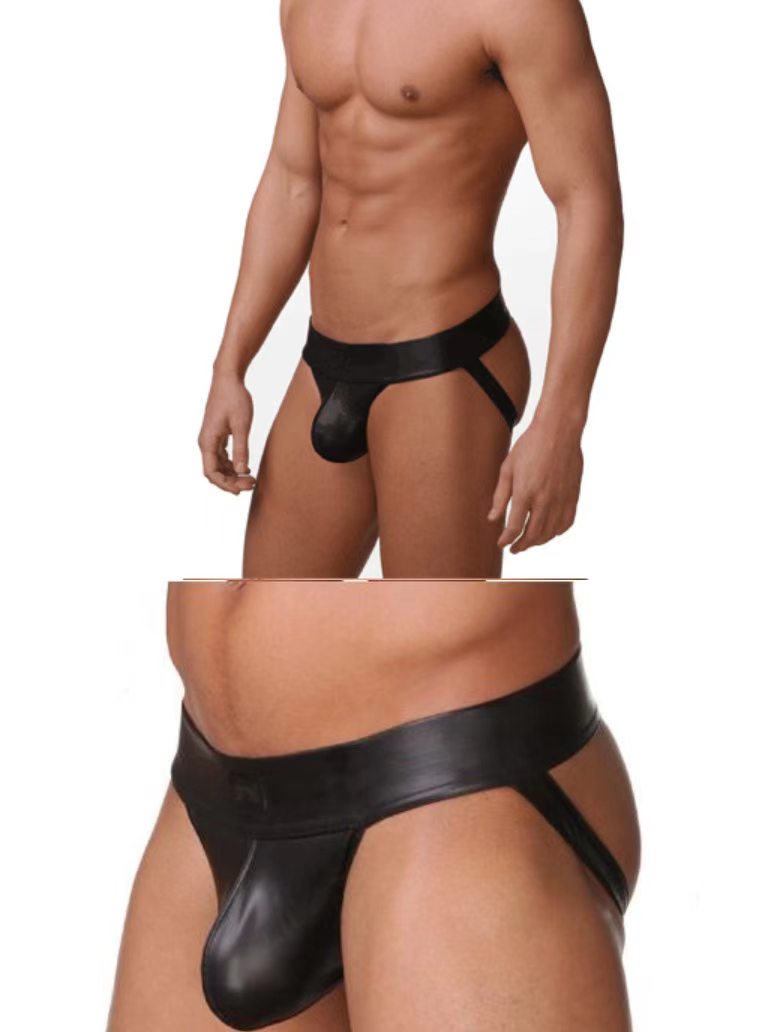 Men’s Faux Leather Patent-Look Open-Back Briefs
