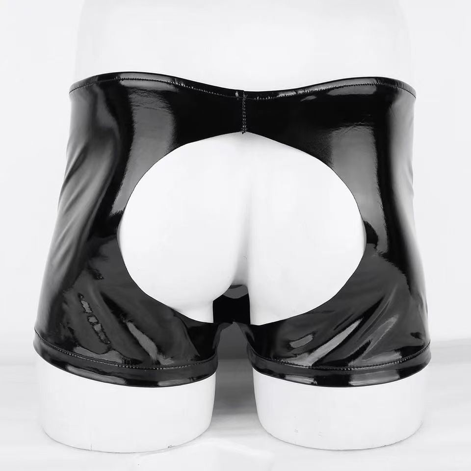 Cutout Shiny Open-Back Boxer Briefs