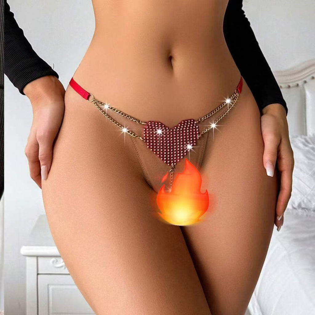 Women's Adjustable Heart Rhinestone Chain Thong