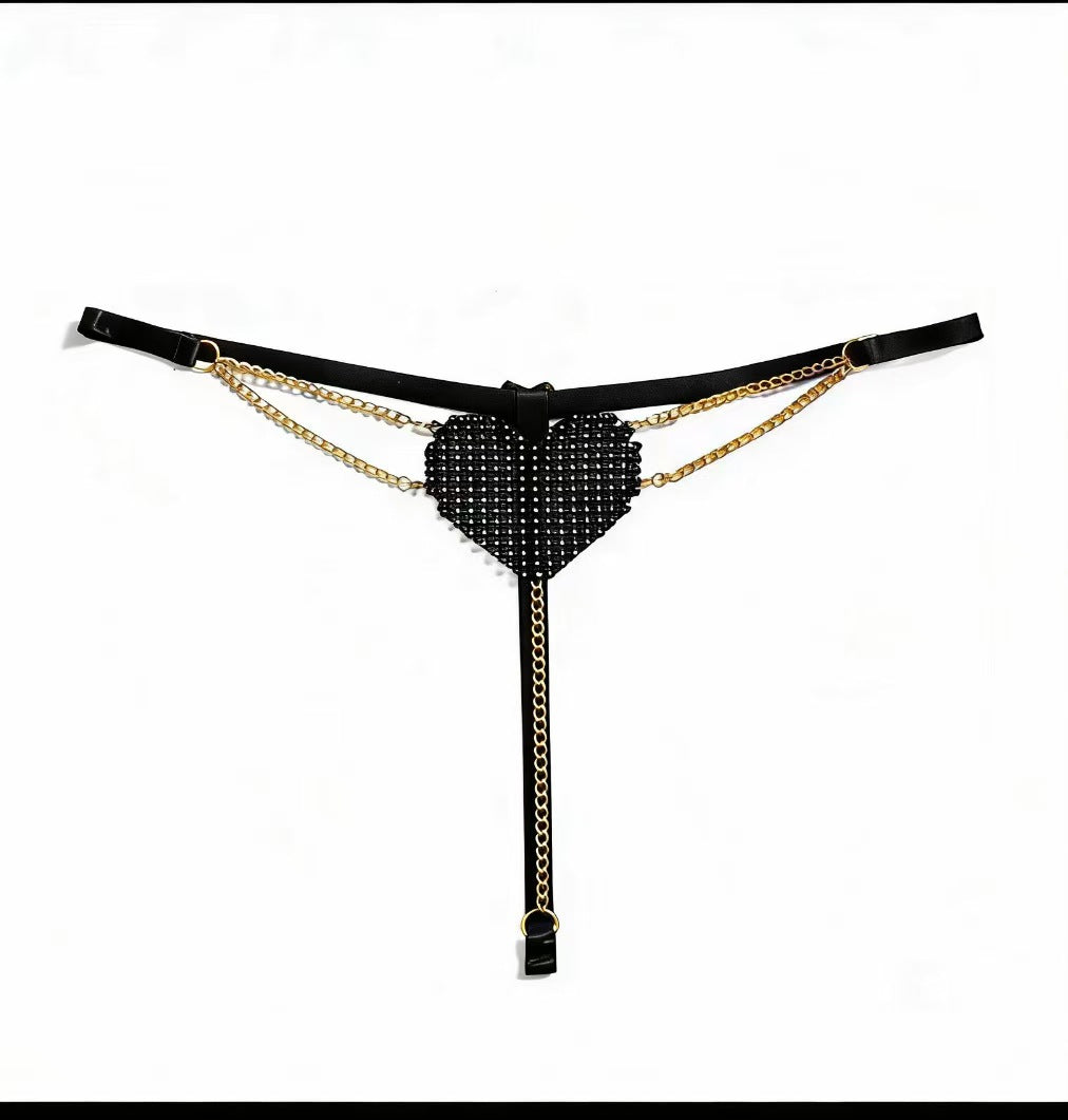 Women's Adjustable Heart Rhinestone Chain Thong