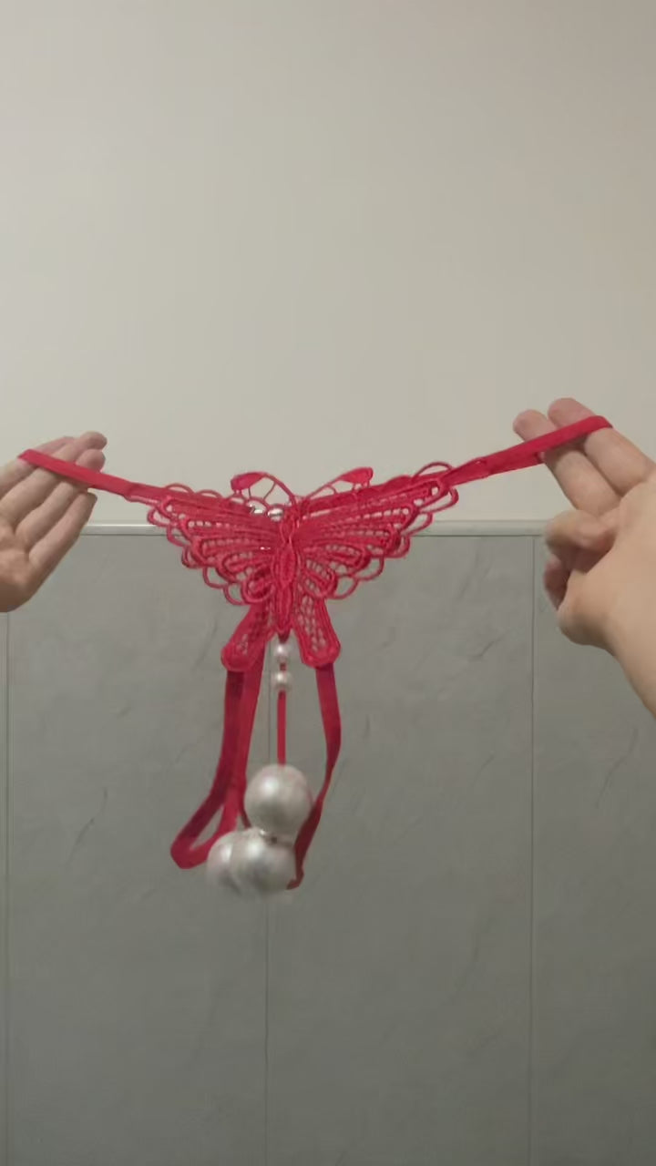 Women's Butterfly Pearl Massage Thong | Lace Lingerie