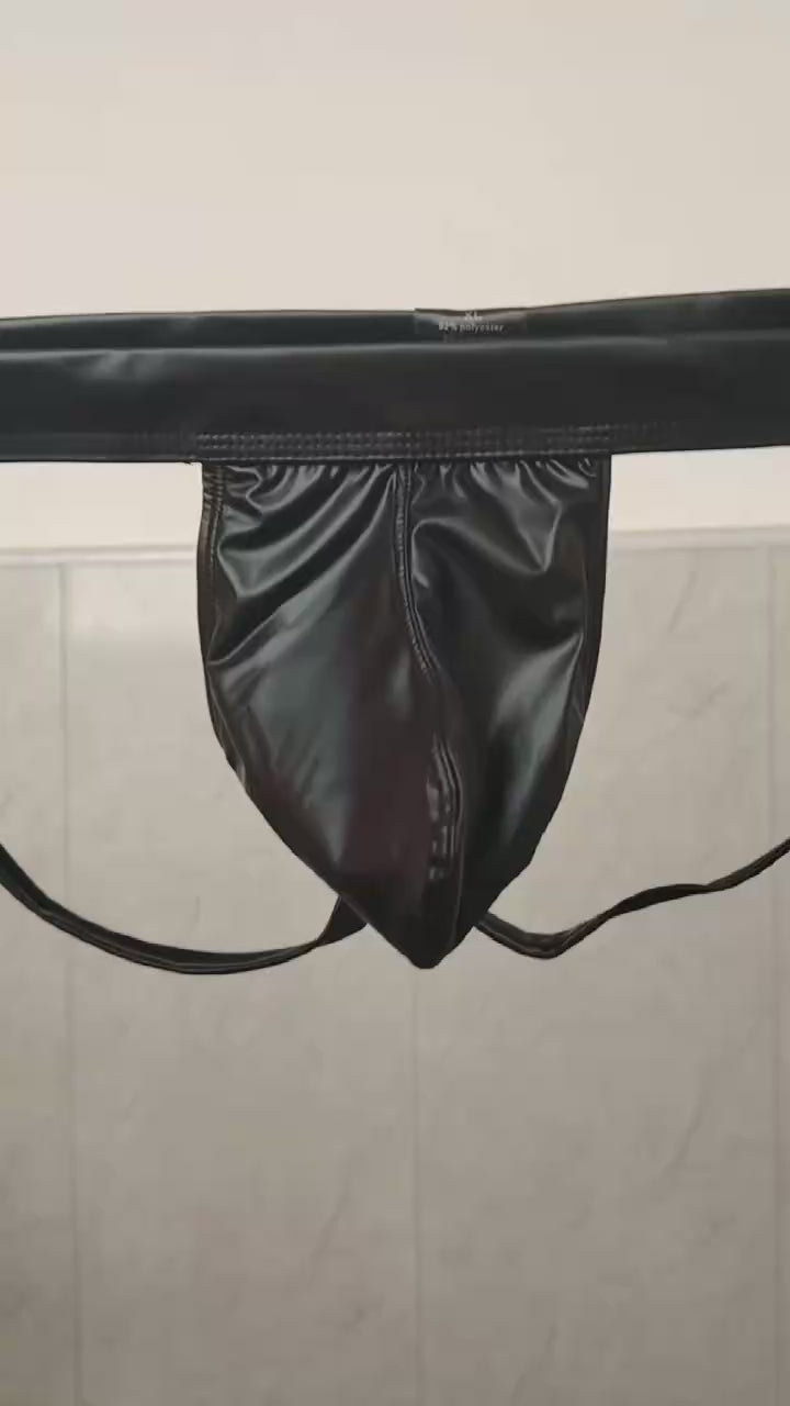 Men’s Faux Leather Patent-Look Open-Back Briefs