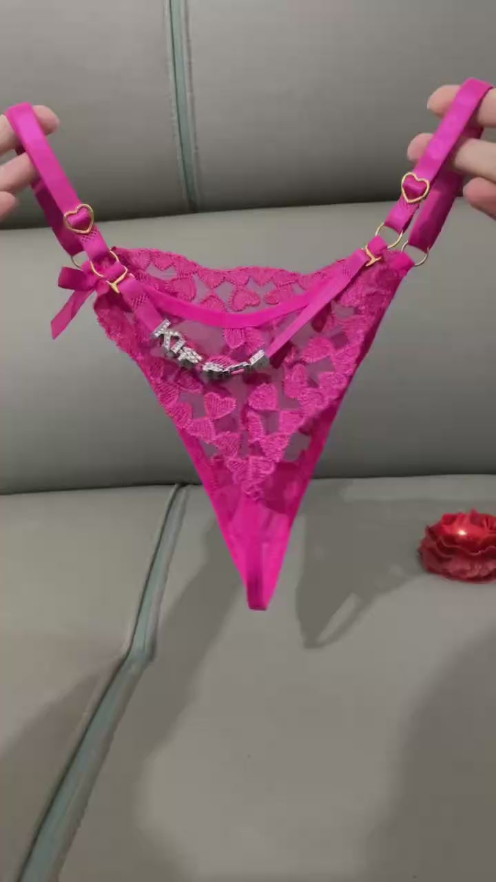 Women's "Kiss Me" Heart Thong Underwear – Adjustable Waist | Flirty & Romantic