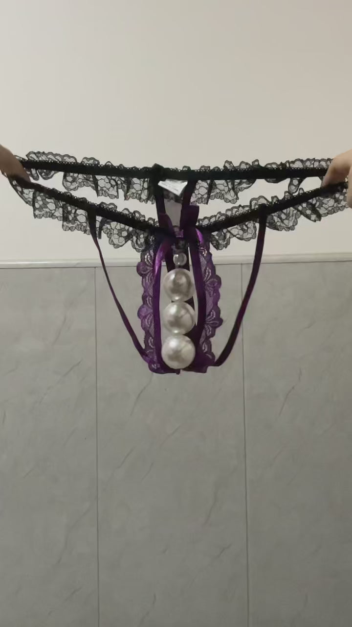 Low-Rise Lace Trim Panties with Pearl Detail