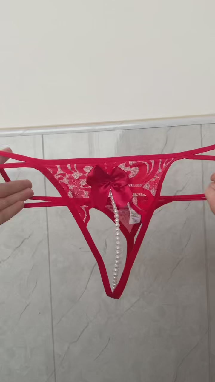 Women's Lace Bow Beaded Thong | Delicate Lingerie